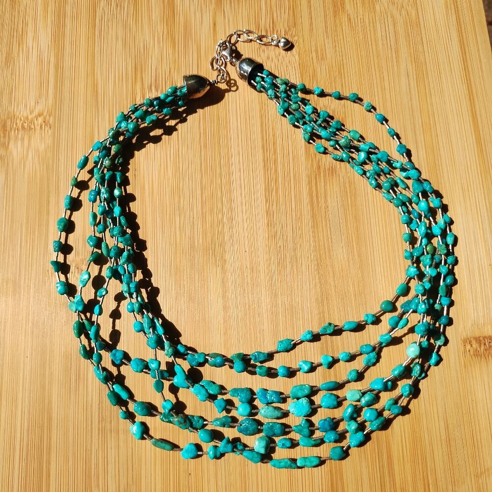 Jay King DTR mine finds 7 strand Liquid Sterling Silver Turquoise Necklace 925 - Picture 3 of 5